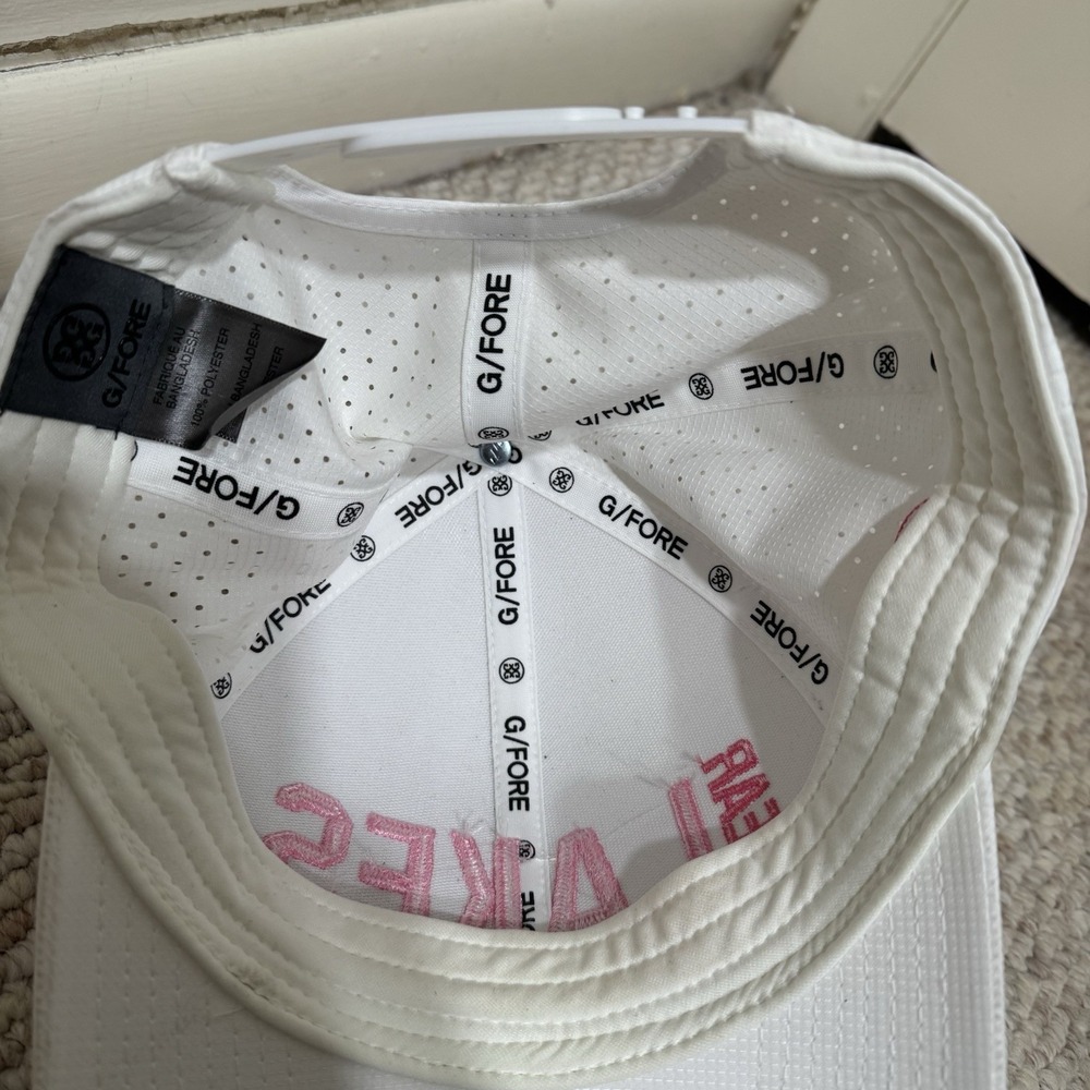 G/FORE Bear Lakes Country Club White Pink Snapback Hat Cap Flexfit Tech Golf - Picture 9 of 10